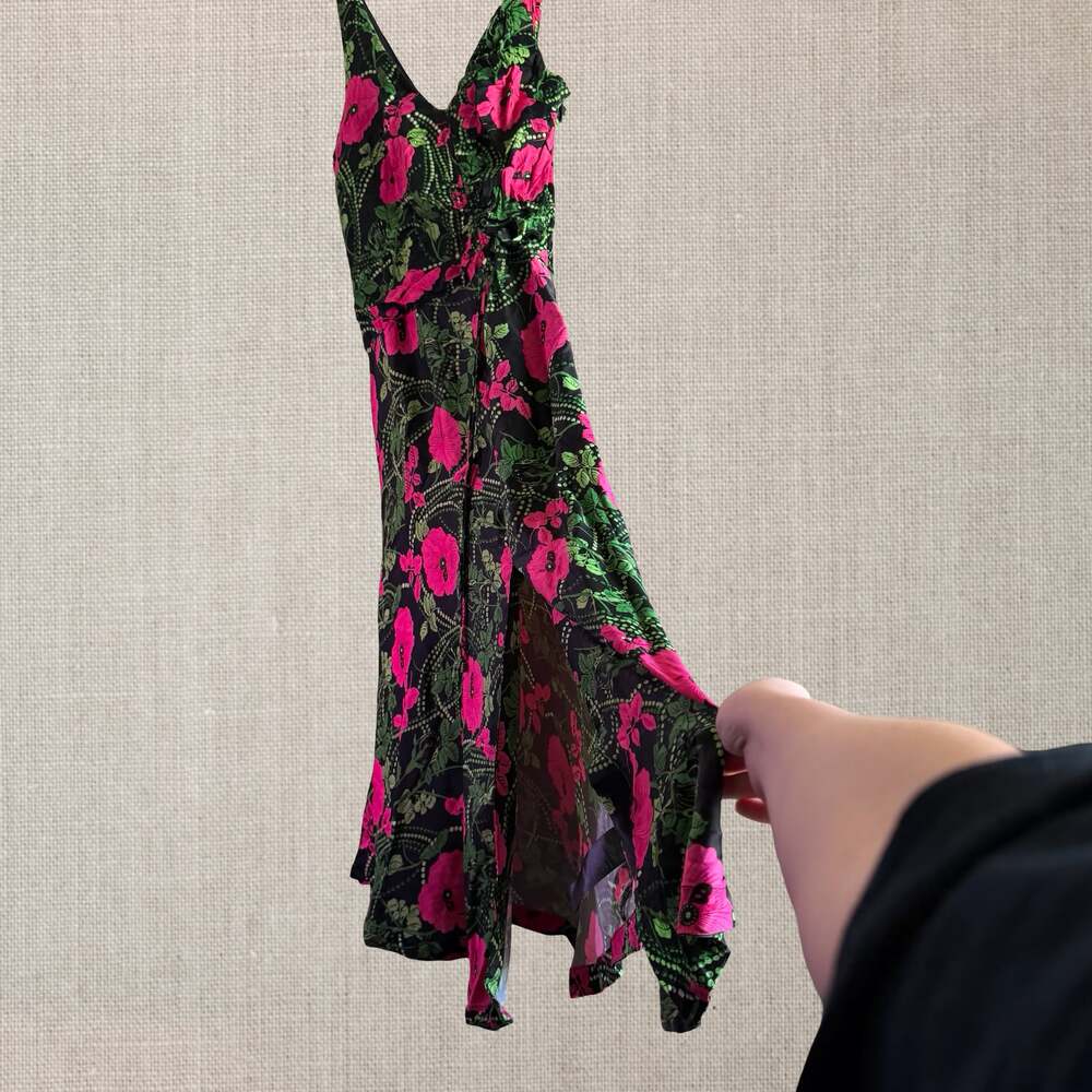 Anthropologie Maeve Hot Pink Floral Maxi Dress Cottagecore Goth Fairy size 4 - Picture 4 of 13